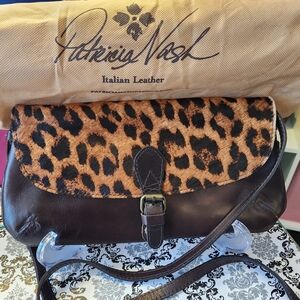 Patricia Nash leopard print calf hair crossbody clutch